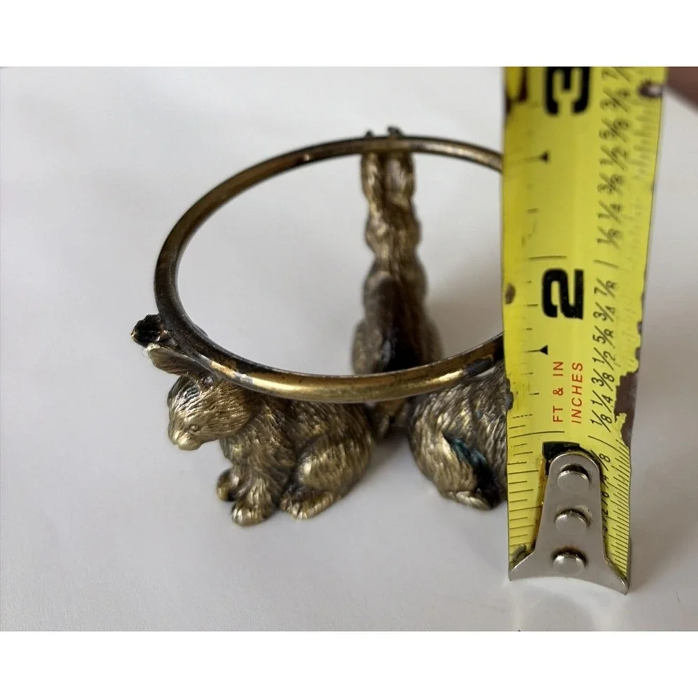 Footed Pewter 1984 3 Rabbit Display Stand Vintage‎ Easter Egg Bunny